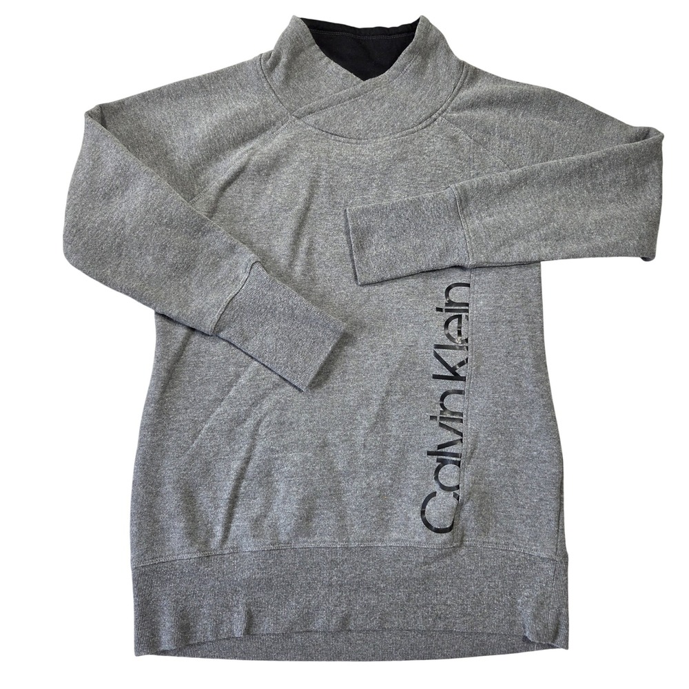 Calvin Klein Performance Womens Gray Crossover Neck Thumbhole Sweatshirt Large